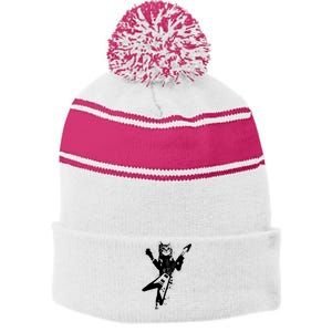 Cat Playing Flying V Guitar Musician Cat Lover TShirt Stripe Pom Pom Beanie