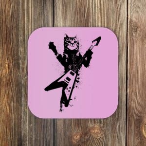 Cat Playing Flying V Guitar Musician Cat Lover TShirt Coaster