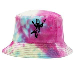 Cat Playing Flying V Guitar Musician Cat Lover TShirt Tie-Dyed Bucket Hat