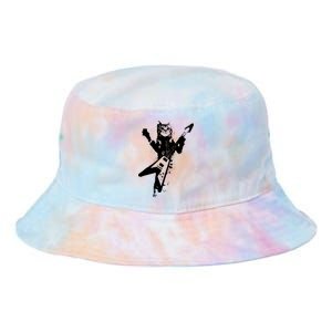 Cat Playing Flying V Guitar Musician Cat Lover TShirt Tie Dye Newport Bucket Hat