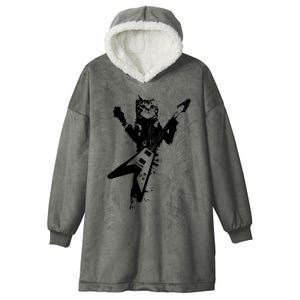 Cat Playing Flying V Guitar Musician Cat Lover TShirt Hooded Wearable Blanket