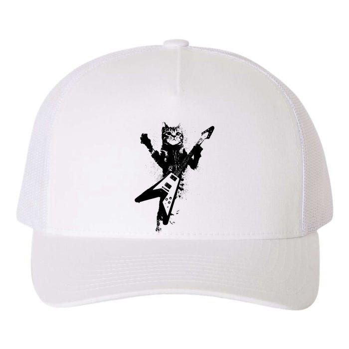 Cat Playing Flying V Guitar Musician Cat Lover TShirt Yupoong Adult 5-Panel Trucker Hat