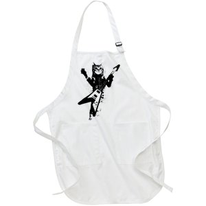 Cat Playing Flying V Guitar Musician Cat Lover TShirt Full-Length Apron With Pockets