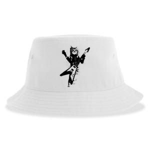 Cat Playing Flying V Guitar Musician Cat Lover TShirt Sustainable Bucket Hat