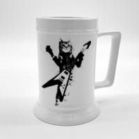 Cat Playing Flying V Guitar Musician Cat Lover TShirt Beer Stein