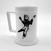 Cat Playing Flying V Guitar Musician Cat Lover TShirt Beer Stein