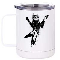 Cat Playing Flying V Guitar Musician Cat Lover TShirt 12 oz Stainless Steel Tumbler Cup