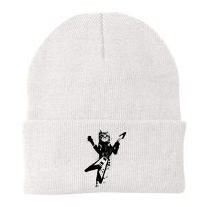 Cat Playing Flying V Guitar Musician Cat Lover TShirt Knit Cap Winter Beanie