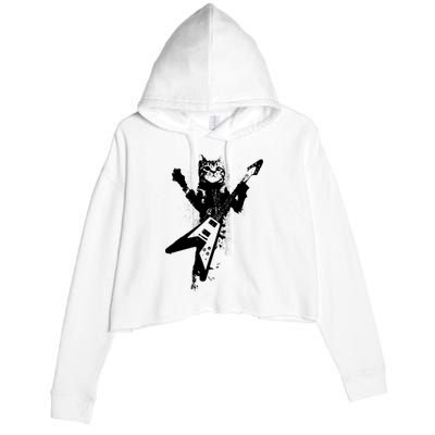 Cat Playing Flying V Guitar Musician Cat Lover TShirt Crop Fleece Hoodie