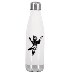 Cat Playing Flying V Guitar Musician Cat Lover TShirt Stainless Steel Insulated Water Bottle