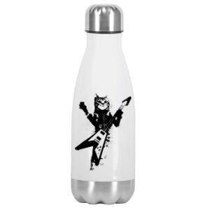 Cat Playing Flying V Guitar Musician Cat Lover TShirt Stainless Steel Insulated Water Bottle