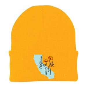 California Poppy Flower Knit Cap Winter Beanie