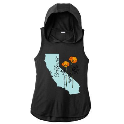 California Poppy Flower Ladies PosiCharge Tri-Blend Wicking Draft Hoodie Tank