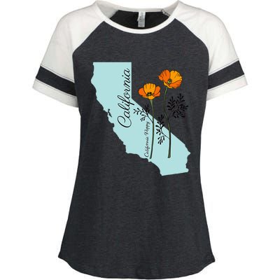 California Poppy Flower Enza Ladies Jersey Colorblock Tee