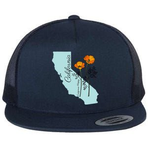 California Poppy Flower Flat Bill Trucker Hat