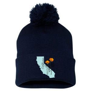 California Poppy Flower Pom Pom 12in Knit Beanie