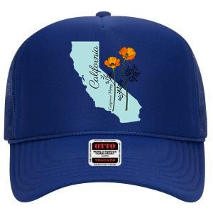 California Poppy Flower High Crown Mesh Back Trucker Hat