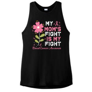 Cute Pink Flower My Moms Fight Is My Fight Breast Cancer Awareness Ladies PosiCharge Tri-Blend Wicking Tank