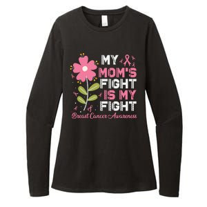 Cute Pink Flower My Moms Fight Is My Fight Breast Cancer Awareness Womens CVC Long Sleeve Shirt