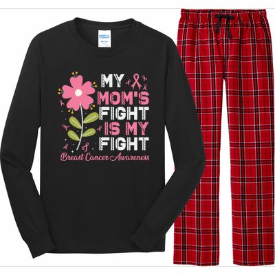 Cute Pink Flower My Moms Fight Is My Fight Breast Cancer Awareness Long Sleeve Pajama Set