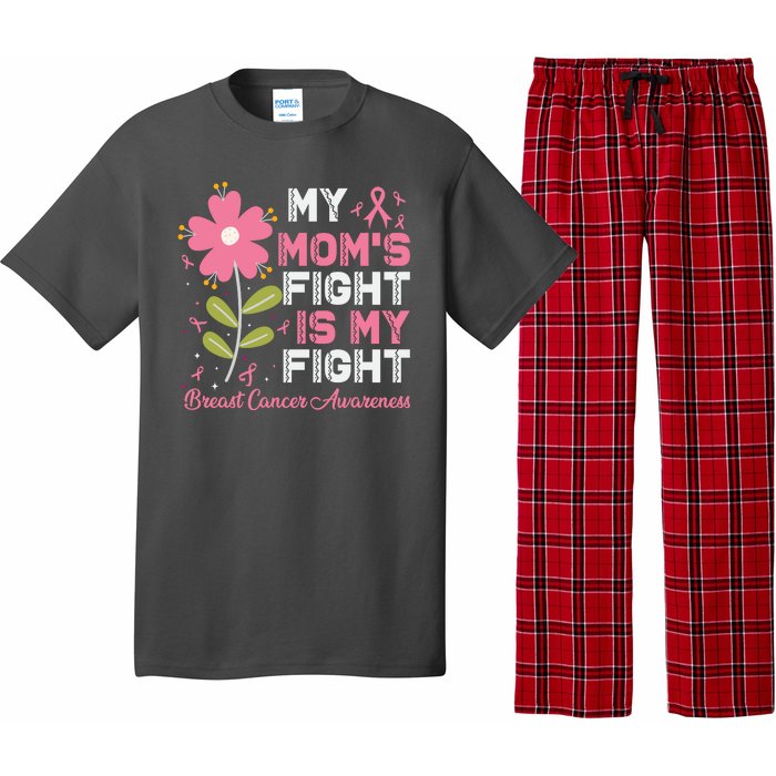 Cute Pink Flower My Moms Fight Is My Fight Breast Cancer Awareness Pajama Set