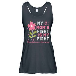 Cute Pink Flower My Moms Fight Is My Fight Breast Cancer Awareness Ladies Essential Flowy Tank