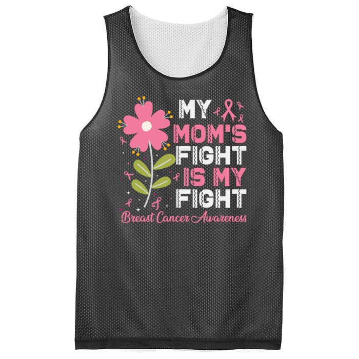 Cute Pink Flower My Moms Fight Is My Fight Breast Cancer Awareness Mesh Reversible Basketball Jersey Tank