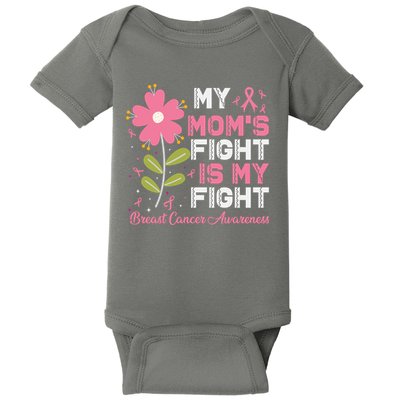 Cute Pink Flower My Moms Fight Is My Fight Breast Cancer Awareness Baby Bodysuit