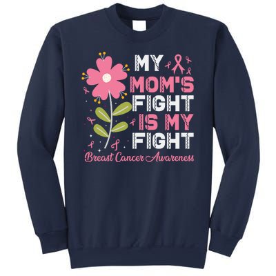 Cute Pink Flower My Moms Fight Is My Fight Breast Cancer Awareness Sweatshirt