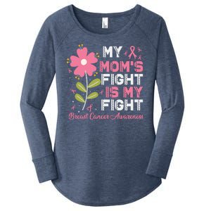 Cute Pink Flower My Moms Fight Is My Fight Breast Cancer Awareness Women's Perfect Tri Tunic Long Sleeve Shirt