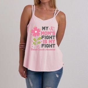 Cute Pink Flower My Moms Fight Is My Fight Breast Cancer Awareness Women's Strappy Tank