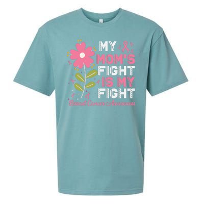 Cute Pink Flower My Moms Fight Is My Fight Breast Cancer Awareness Sueded Cloud Jersey T-Shirt