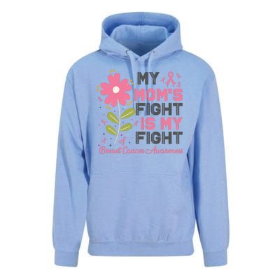 Cute Pink Flower My Moms Fight Is My Fight Breast Cancer Awareness Unisex Surf Hoodie