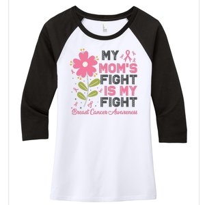 Cute Pink Flower My Moms Fight Is My Fight Breast Cancer Awareness Women's Tri-Blend 3/4-Sleeve Raglan Shirt