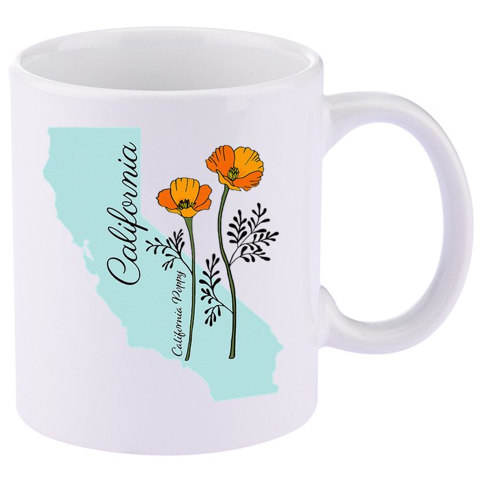 California Poppy Flower 11oz C Handle Ceramic Mug