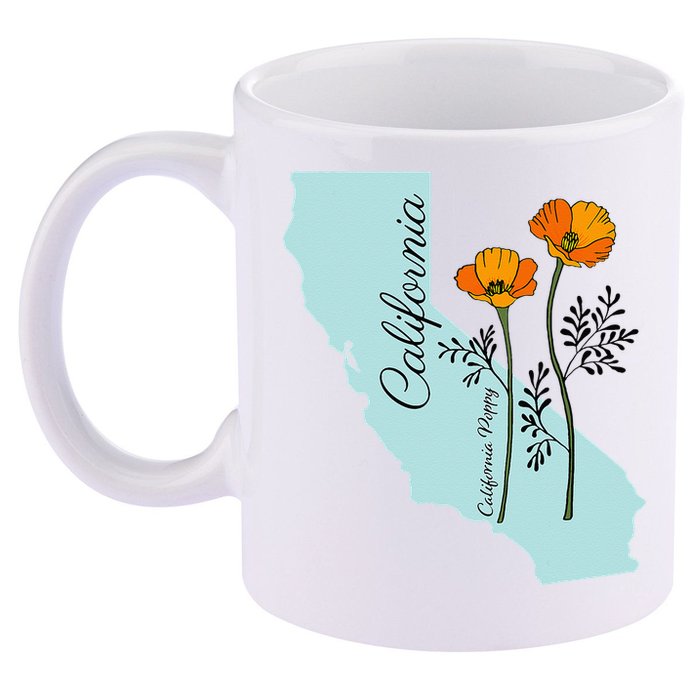 California Poppy Flower 11oz C Handle Ceramic Mug