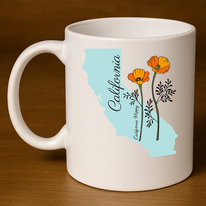 California Poppy Flower 11oz C Handle Ceramic Mug