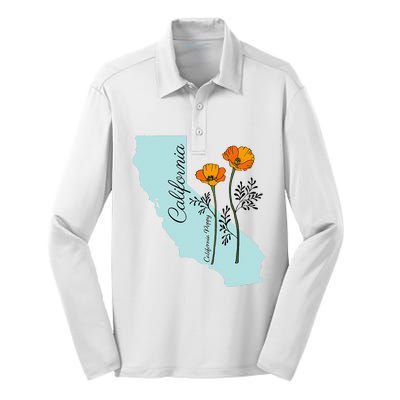 California Poppy Flower Silk Touch Performance Long Sleeve Polo