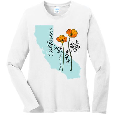 California Poppy Flower Ladies Long Sleeve Shirt