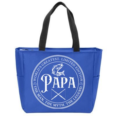 Cool Papa Fishing Gift Funny Bass Fish Dad Great Gift Zip Tote Bag