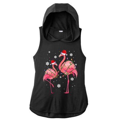 Cute Pink Flamingo Merry Flocking Christmas Cute Gift Ladies PosiCharge Tri-Blend Wicking Draft Hoodie Tank