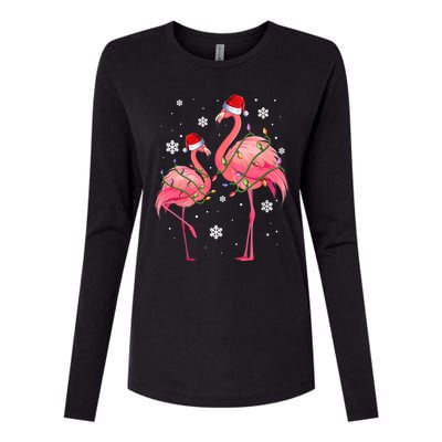 Cute Pink Flamingo Merry Flocking Christmas Cute Gift Womens Cotton Relaxed Long Sleeve T-Shirt