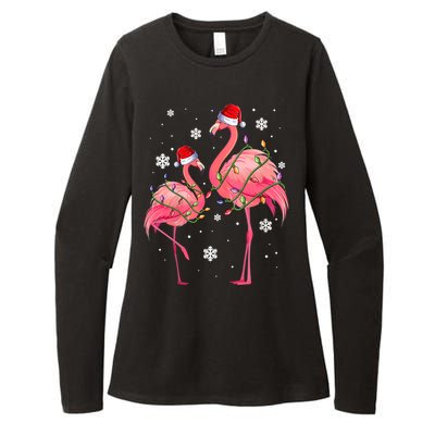 Cute Pink Flamingo Merry Flocking Christmas Cute Gift Womens CVC Long Sleeve Shirt