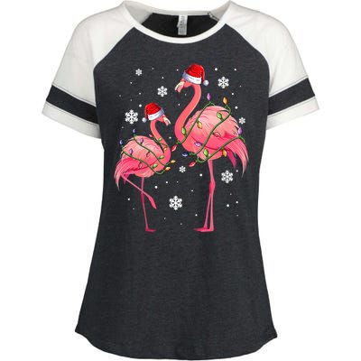 Cute Pink Flamingo Merry Flocking Christmas Cute Gift Enza Ladies Jersey Colorblock Tee