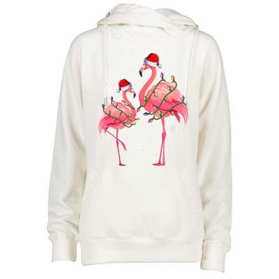 Cute Pink Flamingo Merry Flocking Christmas Cute Gift Womens Funnel Neck Pullover Hood