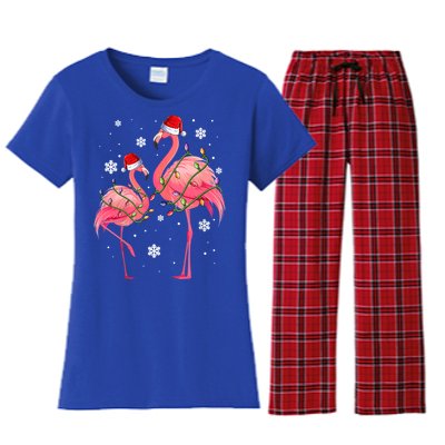 Cute Pink Flamingo Merry Flocking Christmas Cute Gift Women's Flannel Pajama Set