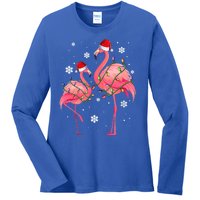 Cute Pink Flamingo Merry Flocking Christmas Cute Gift Ladies Long Sleeve Shirt