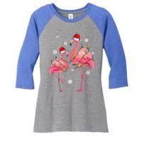 Cute Pink Flamingo Merry Flocking Christmas Cute Gift Women's Tri-Blend 3/4-Sleeve Raglan Shirt