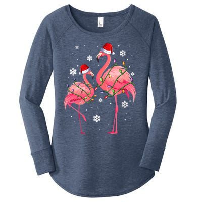 Cute Pink Flamingo Merry Flocking Christmas Cute Gift Women's Perfect Tri Tunic Long Sleeve Shirt