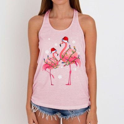 Cute Pink Flamingo Merry Flocking Christmas Cute Gift Women's Knotted Racerback Tank